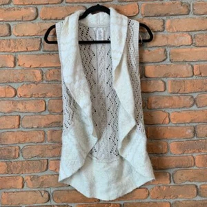 Max Studio Girls Large Sweater Vest Cream Knit Cable Pattern Open Front Cardigan - Picture 1 of 5