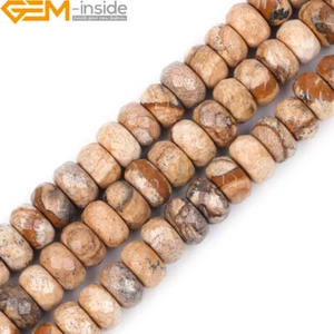 Natural Picture Jasper Gemstone Rondelle Spacer Loose Beads For Jewelry Making - Picture 1 of 6