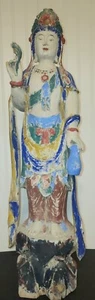 Quan-Yin Carved Wood Statue ~Polychrome~Bodhisattva~ Antique Late 19th Century - Picture 1 of 24