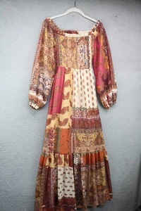 Flying Tomatoe-Woven Long Sleeve Chiffon Maxi Tiered Dress-Small-NWT-Patchwork - Picture 1 of 13