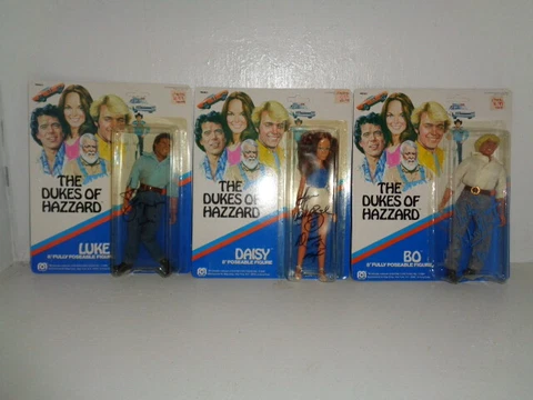 Catherine Bach, John Schneider & Tom Wopat Signed Dukes of Hazzard Mego Figures Cover