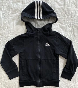 adidas Kids Full Zip Hoodie Jacket Size 4, Black, Cotton Three Stripe - Picture 1 of 3