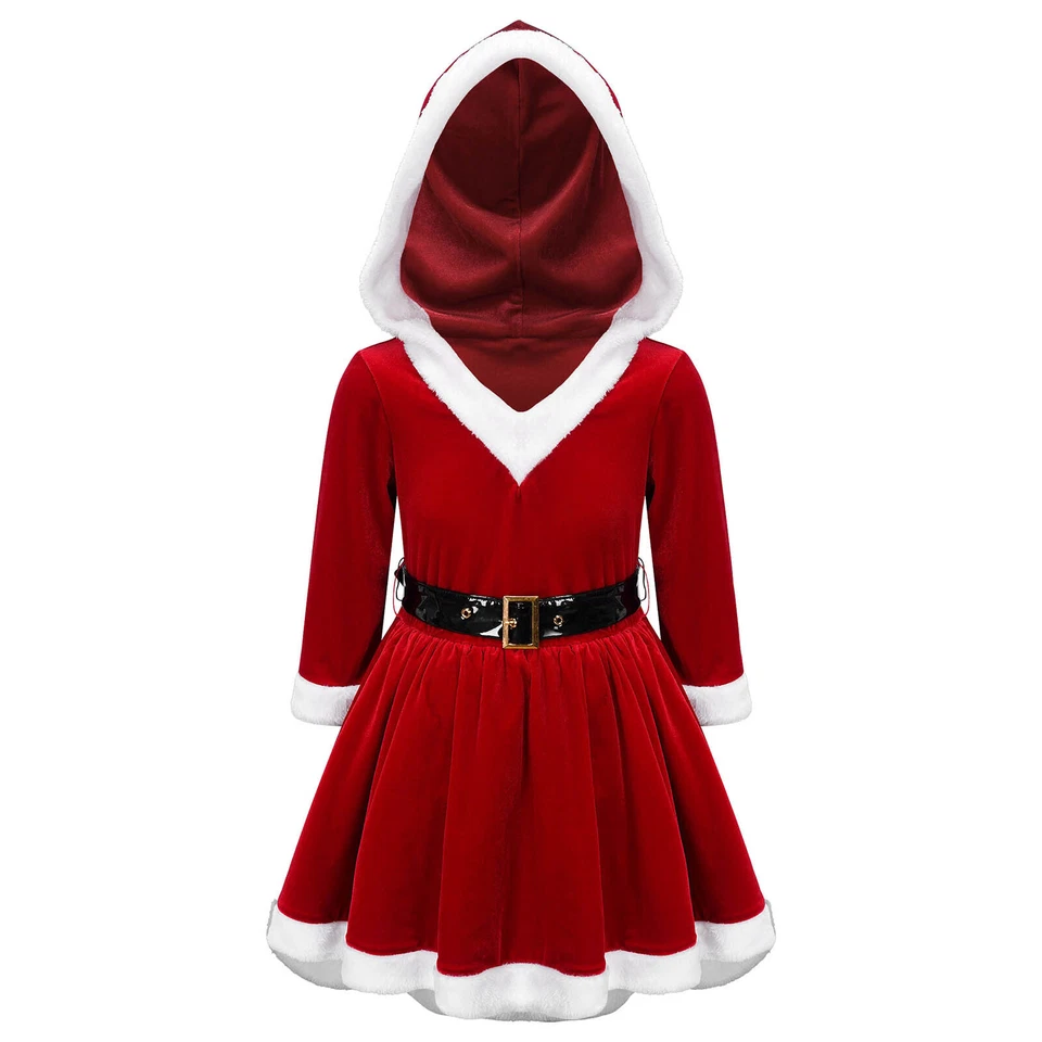 Niñas Disfraz de Navidad Papá Noel Tutú Vestido Terciopelo Manga Larga Vacaciones Sudadera con Capucha Vestido Foto 1 de 1