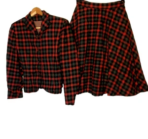 Vintage 1950s Blazer Skirt Suit Moordale XS Juniors Red Virgin Wool Academia - Picture 1 of 23