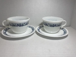 Vintage Pyrex “OLD TOWN BLUE ONION” 2 Cups & 2 Saucers Corning Ware Set Of 2 - Picture 1 of 6