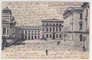 CPA Brazil Sao Paulo Largo Do Palacio Stamp ca1904 - Picture 1 of 2