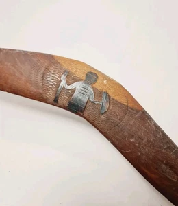 Vintage Australian Aboriginal Chip Carved Boomerang with Native Figure - Picture 1 of 12