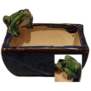 Green Frog Studio Pottery Blue Speckled Glaze Succulent Planter Pot Handmade - Picture 1 of 8