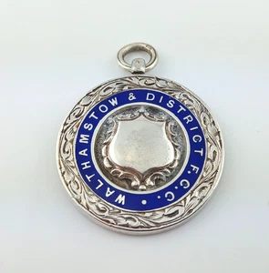 VTG SILVER & ENAMEL WALTHAMSTOW & DISTRICT F.C.C. WATCH FOB MEDAL LONDON 1927 - Picture 1 of 5