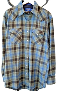 Pendleton Plaid Board Wollhemd grün blau Druckknöpfe Canyon Western Gr. ML - Bild 1 von 13