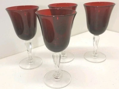Set Of 4- 8 Oz.Vintage Cristal D'Arques Durand Ruby Red Water Goblets 7.5 In - Image 1 of 4