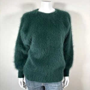 80% Angora Fuzzy ECCO Green Dolman-Sleeve Pullover Sweater 38" bust - Picture 1 of 10