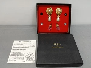 Vintage KJL Kenneth Jay Lane Interchangeable Dangle Tear Drop Pierced Earrings - Picture 1 of 6