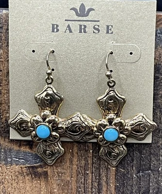 Pendientes Cruz Barse Presence - Turquesa Howlita - Bronce - Nuevos con Etiquetas Foto 1 de 4