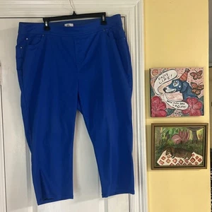 KIM ROGERS (18W) Capris Five Pockets Faux Zipper Wide Elastic Waistband BLUE LN - Picture 1 of 5