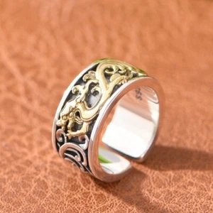 L05 Ring Golden Dragon Water Silver 925 Adjustable - Imagen 1 de 7