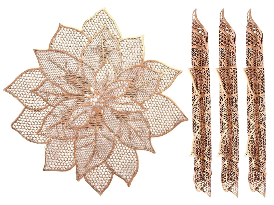 Non-Slip Flower Design Soft Leather Table Placemats, Set of 4 Copper - Image 1 of 4