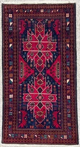 Hand Knotted Afghan Balouch Navy Blue Tribal Oriental Wool Area Rug 2'8" x 4'10" - Picture 1 of 8
