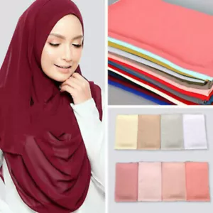 Women Muslim Plain Color Chiffon Hijab Scarf Long Shawls Wrap Head Scarves Hijab - Foto 1 di 88