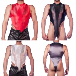 Tangas de corte alto para hombre Gay Leotardo Lucha Singlet Ropa interior Camiseta sin mangas Body - Imagen 1 de 47