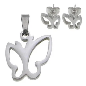 Stainless Steel Girls Children Butterfly Earring & Pendant Set Jewelry US Seller - Picture 1 of 5