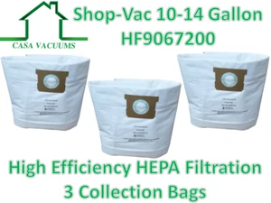 Bolsa de colección desechable Casa 3 Pk Shop Vac 9067200 10-14 galones HEPA F 90662 - Imagen 1 de 4