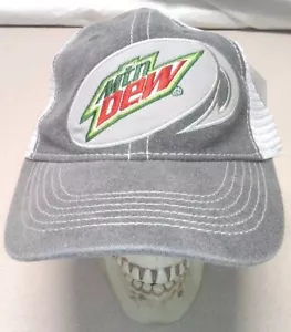 MOUNTAIN DEW "Mtn Dew" TAKE IT OUTSIDE Gray & White Trucker Mesh Adjustable Hat - Picture 1 of 7