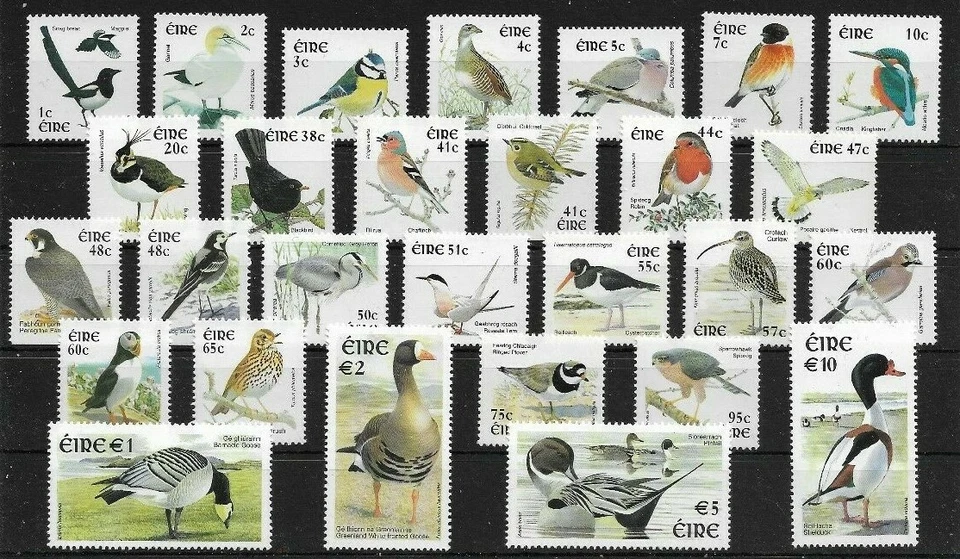 Irlanda Eire. 2002-2004: Birds: conjunto de 28 estampillas montadas sin montar o nunca montadas. SG 1466-1486. ¡EXCELENTE.!¡! Foto 1 de 4