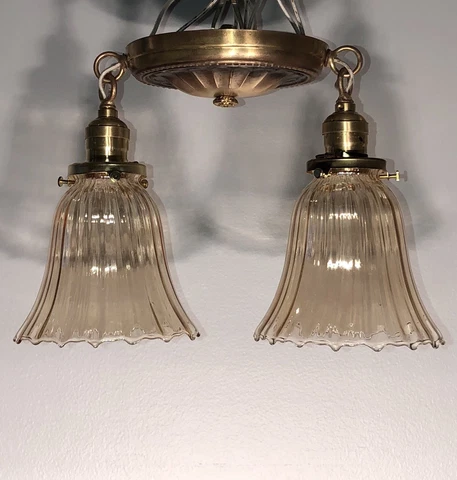 Wired Petite antique aged yellow brass semi flush mount ceiling fixture  63D Cover
