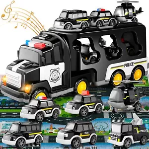 7 in 1 Polizeiauto Truck Autotransporter LKW Kinder Spielzeug Auto Spielzeugset - Bild 1 von 17