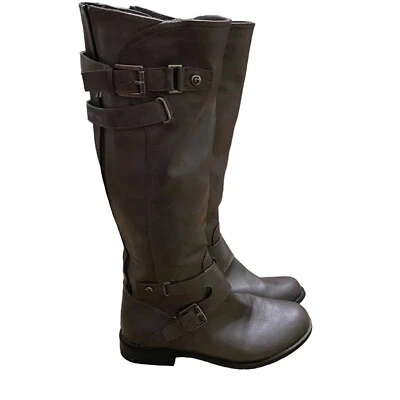 G by Guess Hilight Moto Riding Boot Knee Hi Faux Leather Grey Womens Size 8 - Image 1 of 4