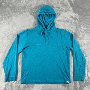 Lucky Brand Duofold Henley Hoodie Mens L Teal Drawstring Casual Cotton - Picture 1 of 14