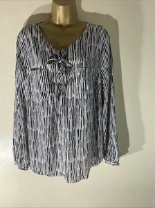 Womens Kaleidoscope Uk 16 Black&white Stripe Long Sleeve Casual Blouse Shirt - Picture 1 of 5