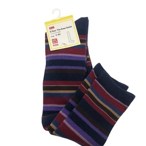 NWT Uniqlo Kids Girls Size 7-9Y Over The Knee Socks Multicolor Striped Blue - Picture 1 of 4