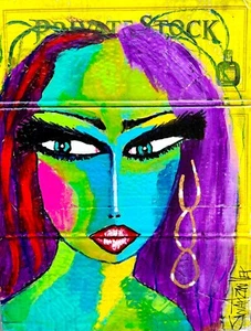 CAPT. MORGAN LADY PAINTING upcycled 12 x 18 original SWARTZMILLER DNA SIGNED ART - Picture 1 of 22