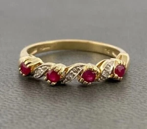 Women's Ruby Wedding Ring 14K Yellow Gold Plated 1.50Ct Round Cut Lab-Created - Picture 1 of 4
