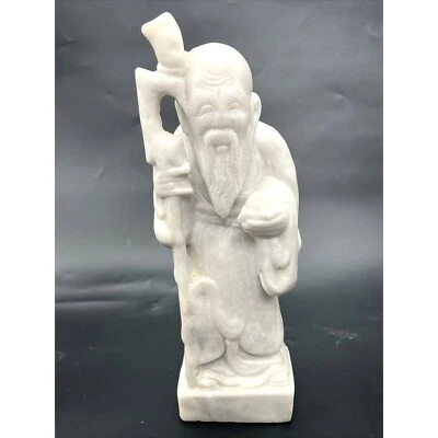 Старинная китайская мраморная скульптура бога долголетия Шоу Лао высотой 10,5 дюйма - Изображение 1 из 4