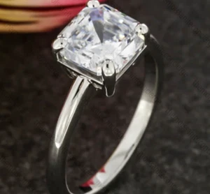 1.71 Ct Asscher Cut Moissanite Solitaire Engagement Ring 14k White Gold Plated - Picture 1 of 3