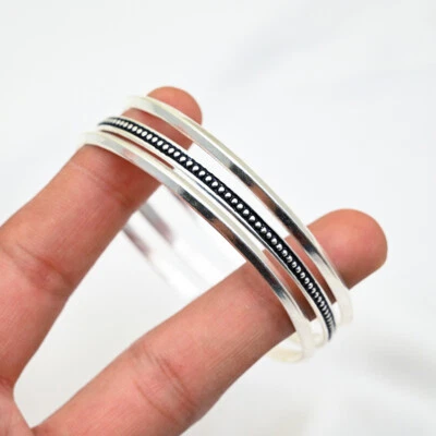 Beautiful Set Of 3 Women Bangle Solid Sterling Silver Bangle Handmade Jewelery - Image 1 of 4