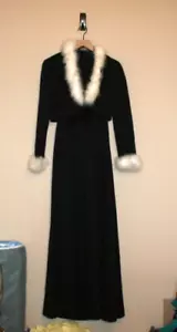 Vintage Maxi Dress 60s 70s Mod Tie Jacket Black Fur Trim Size S 4 6 Holiday - Picture 1 of 7