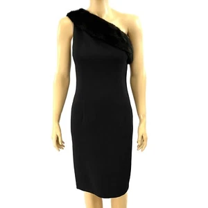 Michael Kors Italy Black Mink Trim One Shoulder Sheath Dress 6 - Picture 1 of 5