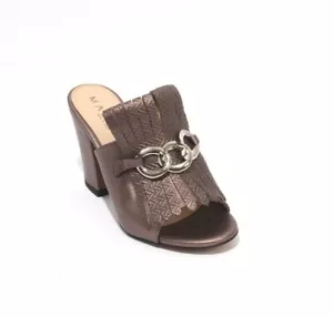 Mally 6599 Bronze Silver / Leather / Fringe Slides Heel Sandals 40 / US 10 - Picture 1 of 8