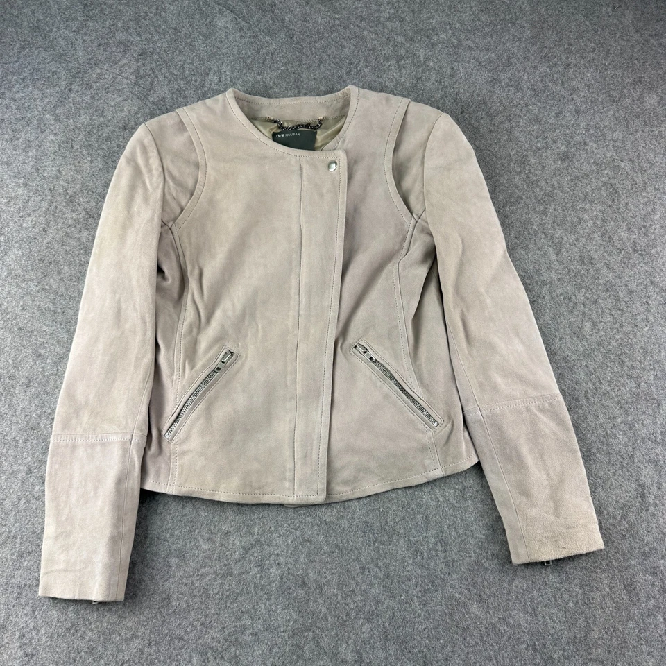 Chaqueta Muubaa Mujer Talla UK 6 Beige Gamuza Cabra Avant-Garde Motociclista Cremallera Abrigo Foto 1 de 4