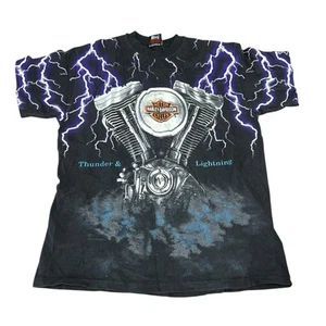 Vintage Harley Davidson Shirt Mens Large Thunder Lightning All Over Print T 90s - Picture 1 of 11