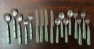 Stainless Silverware with Green Translucent Handles Set of 17 Pieces - Picture 1 of 3