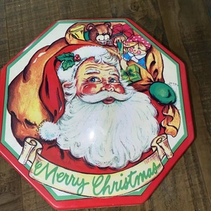 Vintage Ullman Kunststoff Weihnachten Santa Plätzchen Geschenkbox Behälter Achteck - Bild 1 von 5