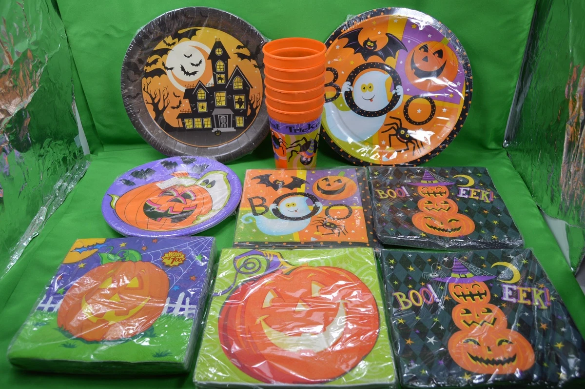 Juego De Vajilla Desechable Halloween 85 Piezas - Platos, Vasos, Servilletas, Mantel Y Pajitas, Decoración Temática