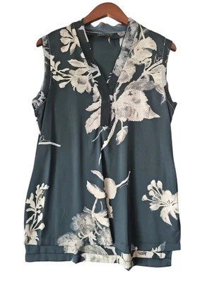 Camisa sin mangas DONNA KARAN New York etiqueta negra sin mangas floral satinado talla M Foto 1 de 4