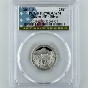 Glacier Silver Quarter PR 70 DCAM PCGS 2011 S Best Top Grade NP 25c USA Flag - Picture 1 of 8