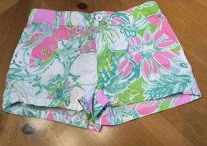 Lilly Pulitzer girls shorts size 10 Floral Callahan Shorts Floral Pink Blue Euc - Picture 1 of 5